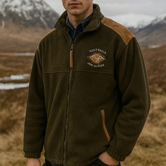 Vintage Outback Australia Fleece Jacket Zip Embroidered Kangaroo Brown Med 90s - Picture 7 of 7